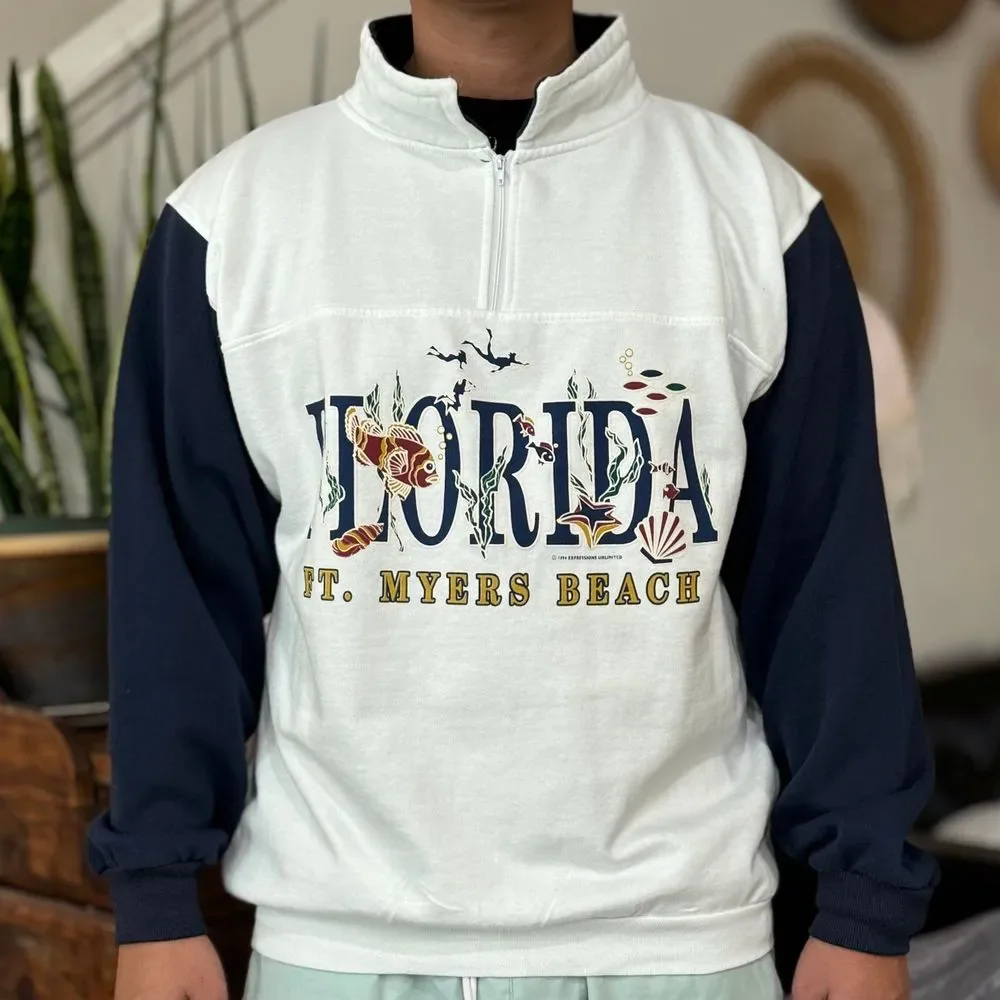 VINTAGE 90s Florida Sweatshirt Pullover Quarter Zip Size L Fit